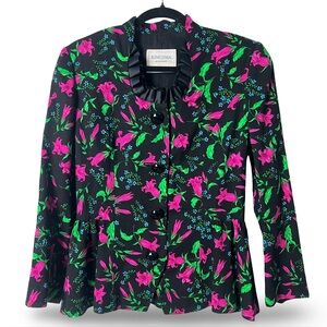 Kimijima Boutique Tokyo Paris Vintage Floral Peplum Blazer Black Designer Sz. M